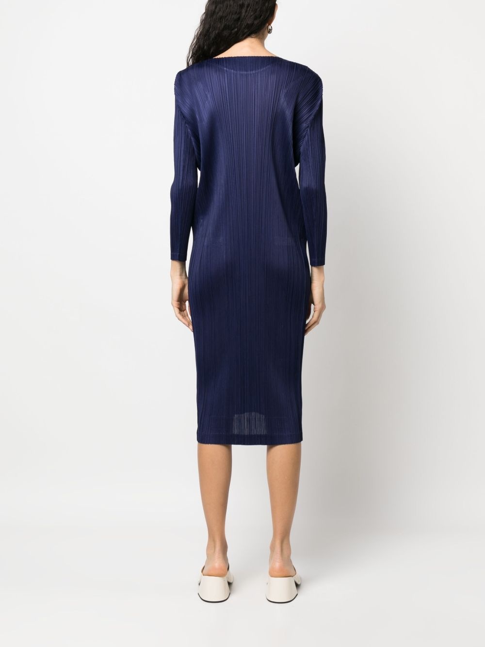 pleated long-sleeve midi dress - 4