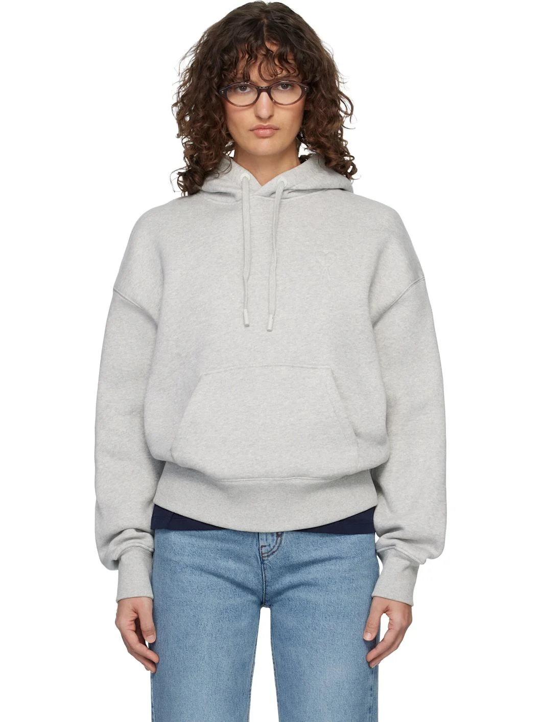 Gray Cotton Embossed Ami de Coeur Hoodie - 1