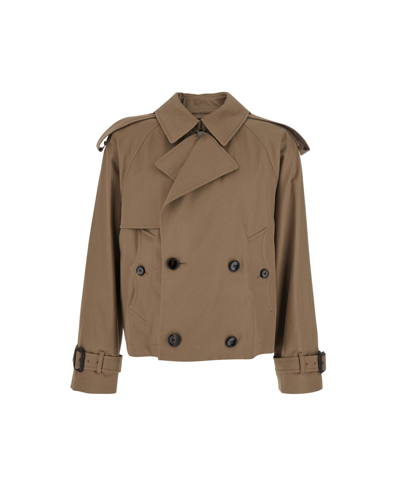 Brown Jacket With Lapels On The Front And Belts On The Cuffs In Cotton Man - 1