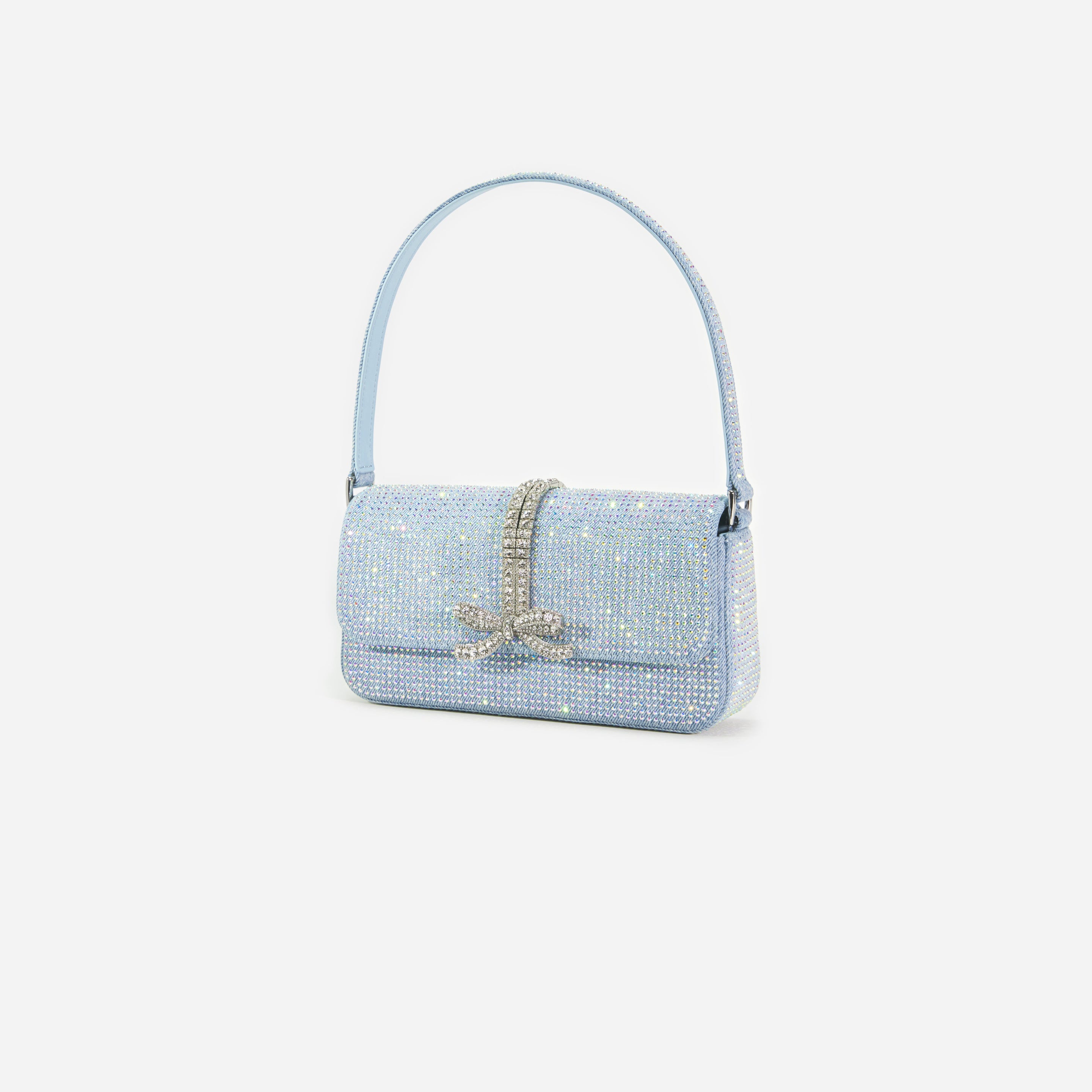 Blue Rhinestone Denim Baguette Bag - 2