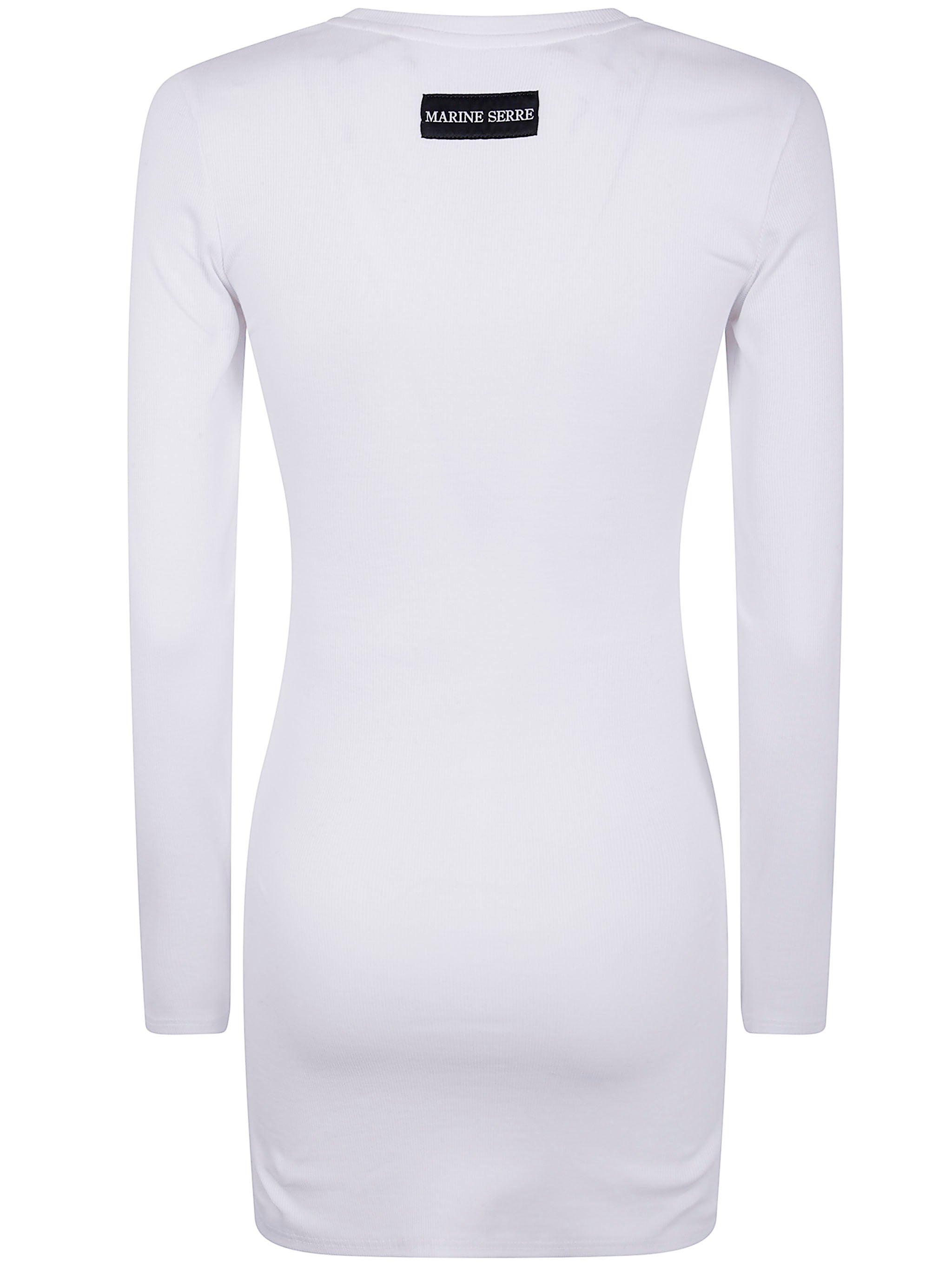 Marine Serre Women "Moon" Logo Ribbed Jersey Long Sleeves Mini Crewneck Dress - 2