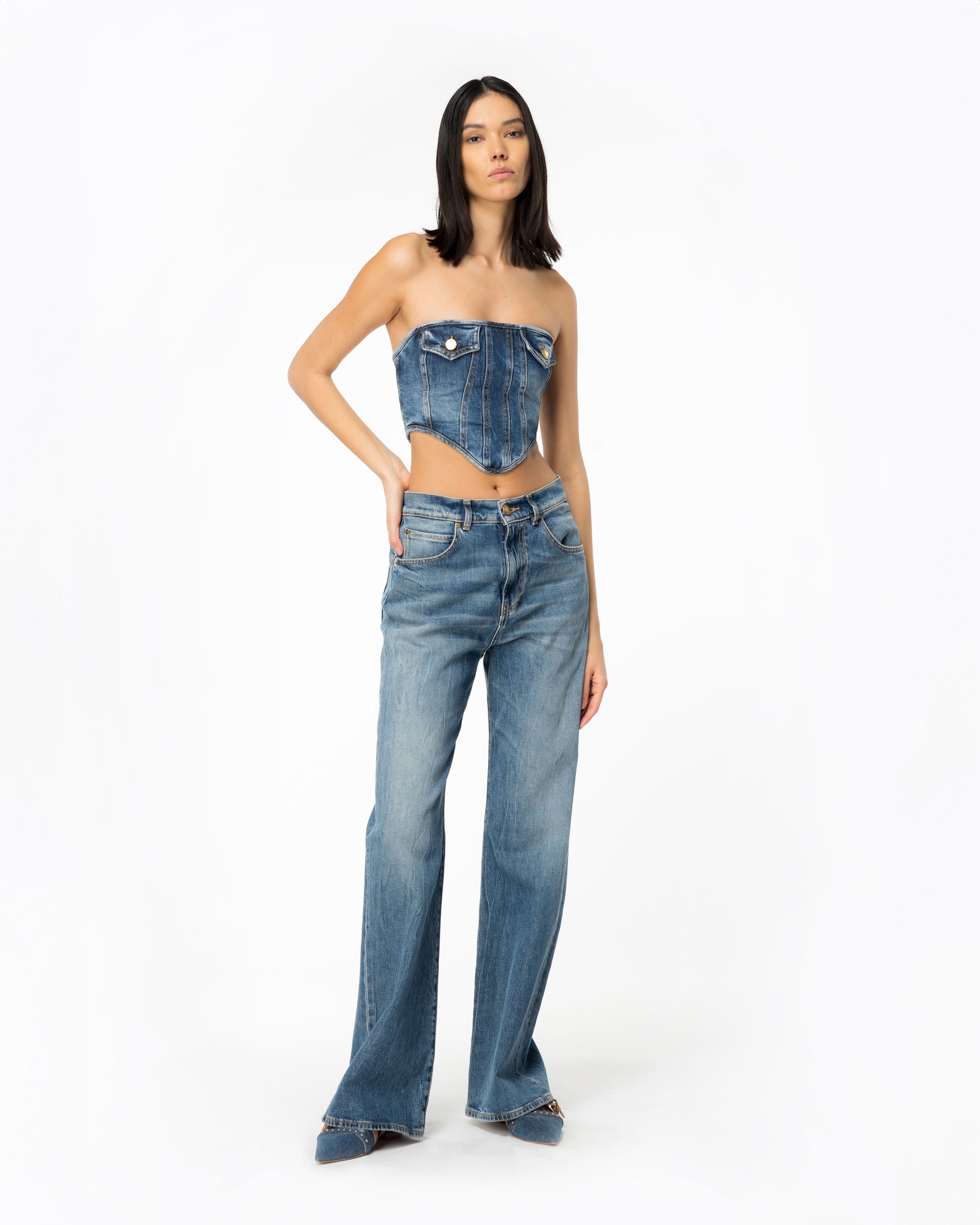 STRETCH DENIM BUSTIER TOP - 2