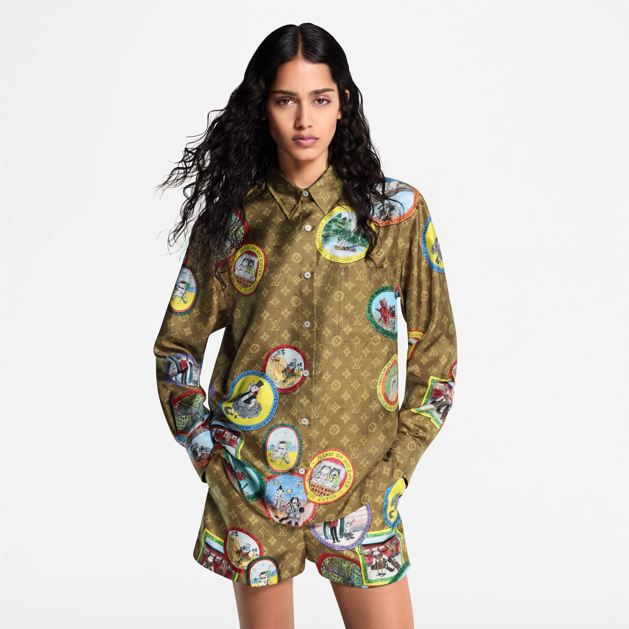 Monogram Cat Stamp Silk Shirt - 4