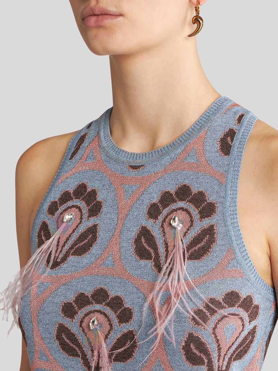 JACQUARD TOP WITH FEATHERS - 4