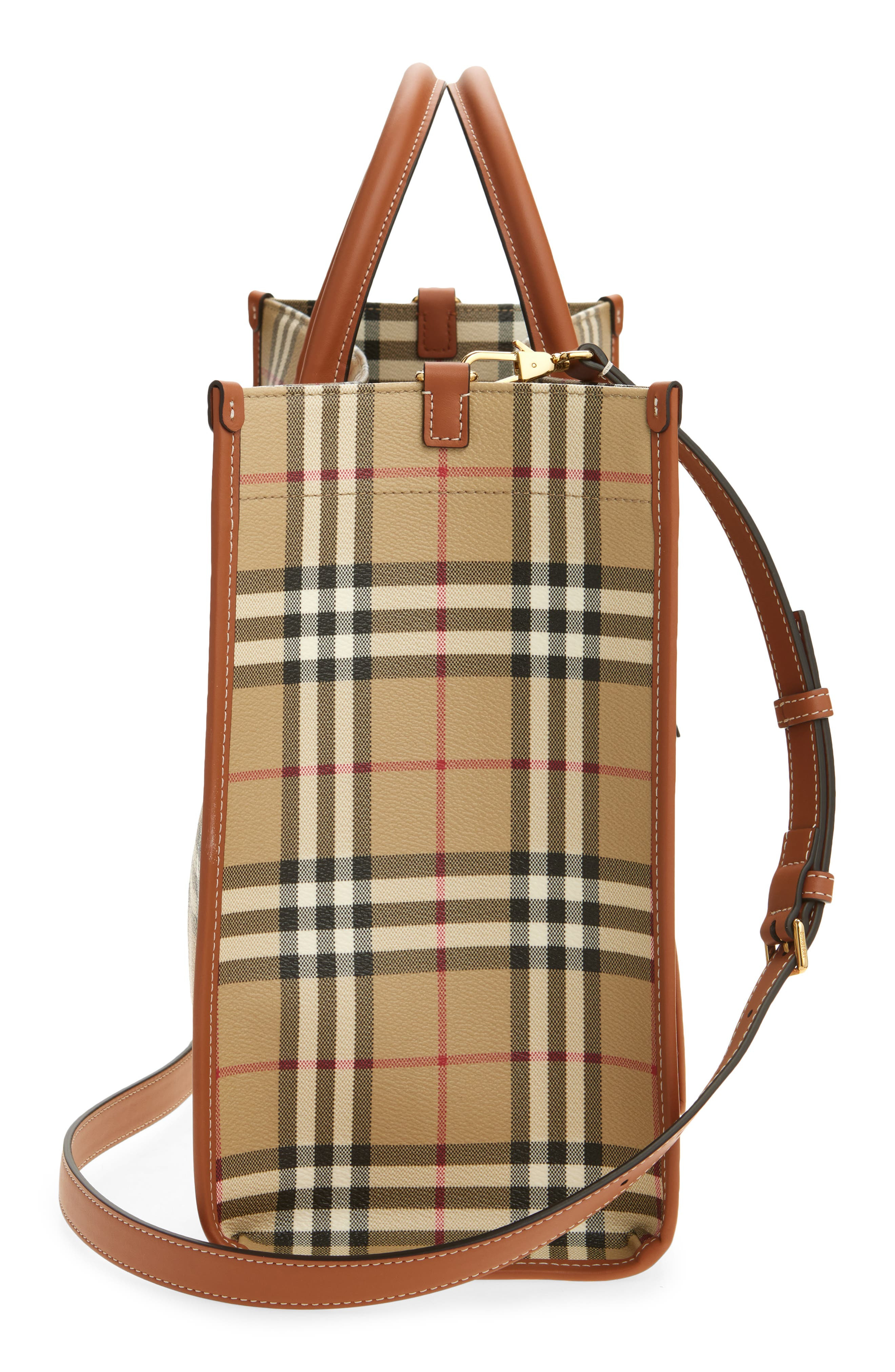 burberry Medium Freya Check Coated Canvas Tote in Vntg Chk/Briar Brown at Nordstrom - 5
