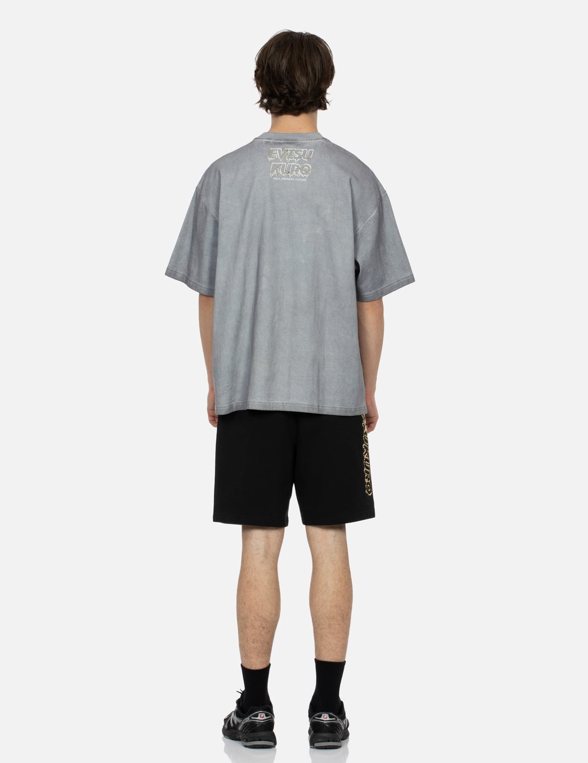 Kamon and Melting Metallic Logo Print Loose Fit T-Shirt - 6