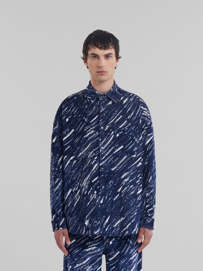 Marni BLUE FLOCKED DENIM OVERSIZED SHIRT WITH CRAYON PRINT outlook