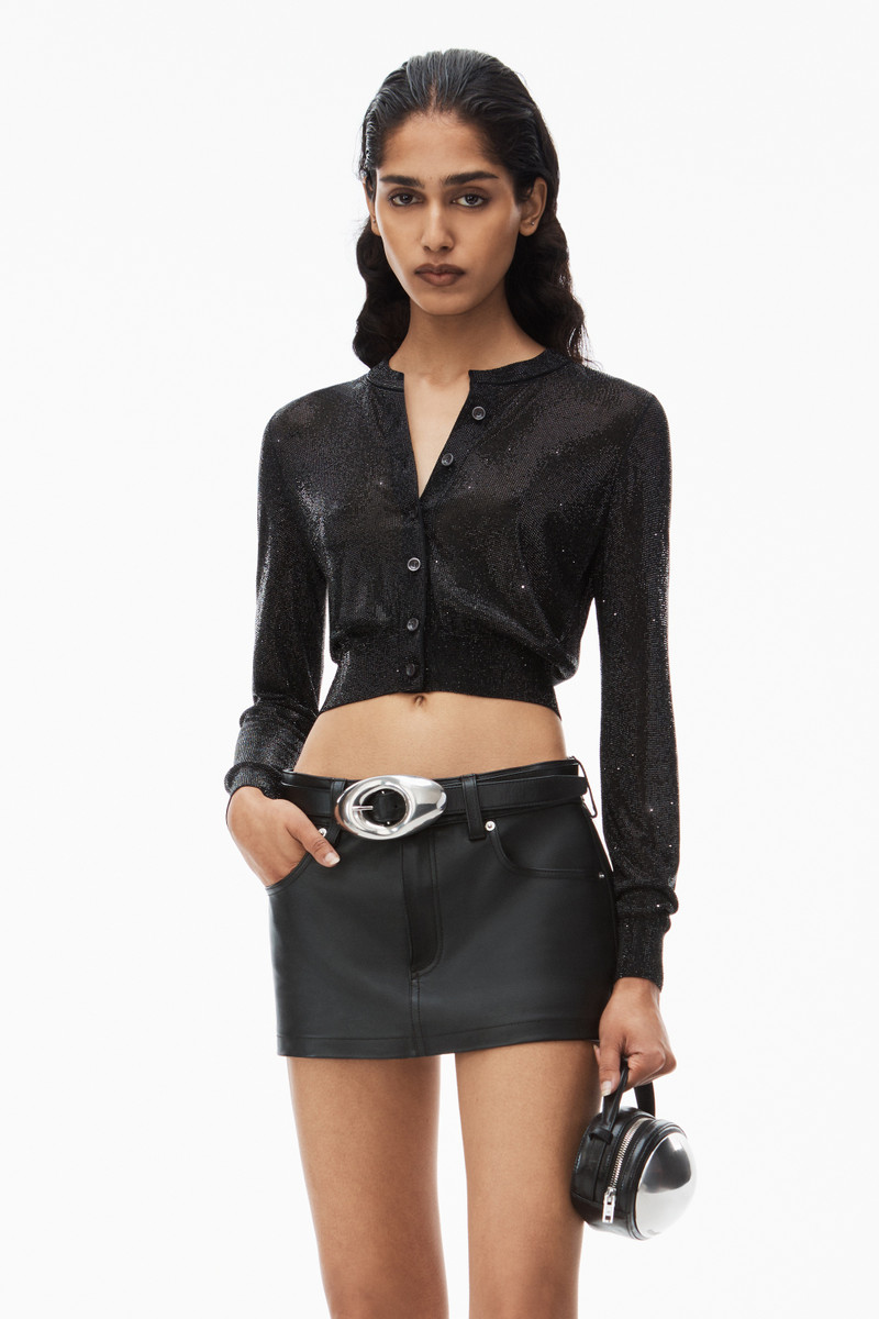Alexander Wang BEADED HOTFIX CROPPED CREWNECK CARDIGAN outlook