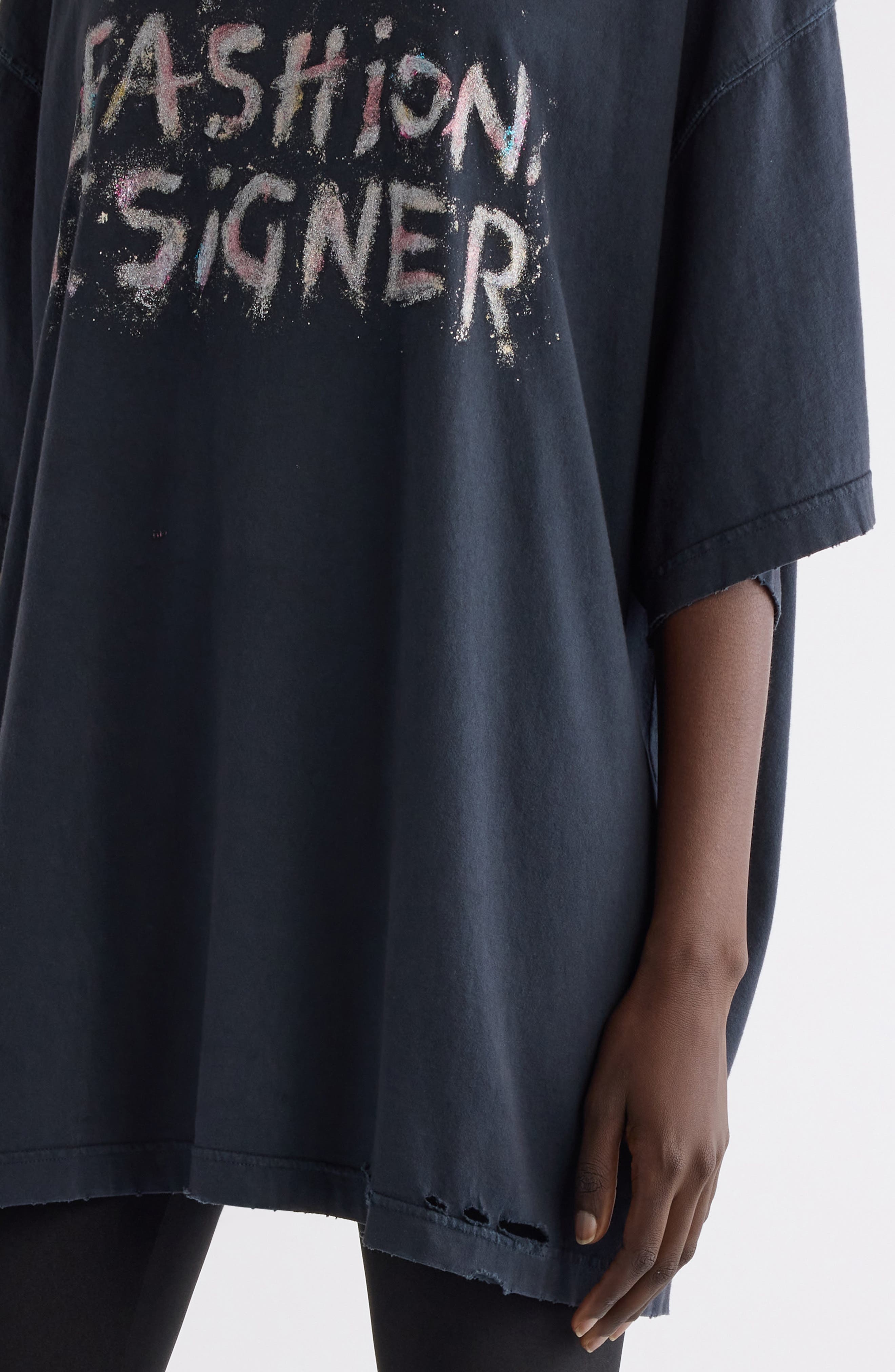 Balenciaga Fashion Designer Distressed Oversize Graphic T-Shirt in Faded Washed Black at Nordstrom - 4