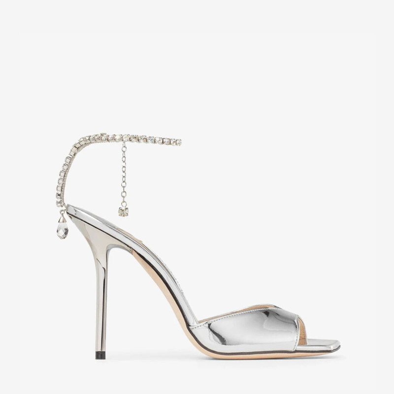 Saeda Sandal 100 Silver Liquid Metal Sandals with Crystal Chain 1