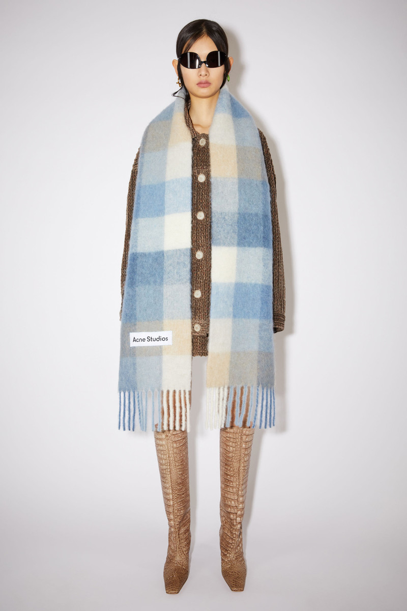 Acne Studios Checked wool fringe scarf - Pastel blue/beige outlook