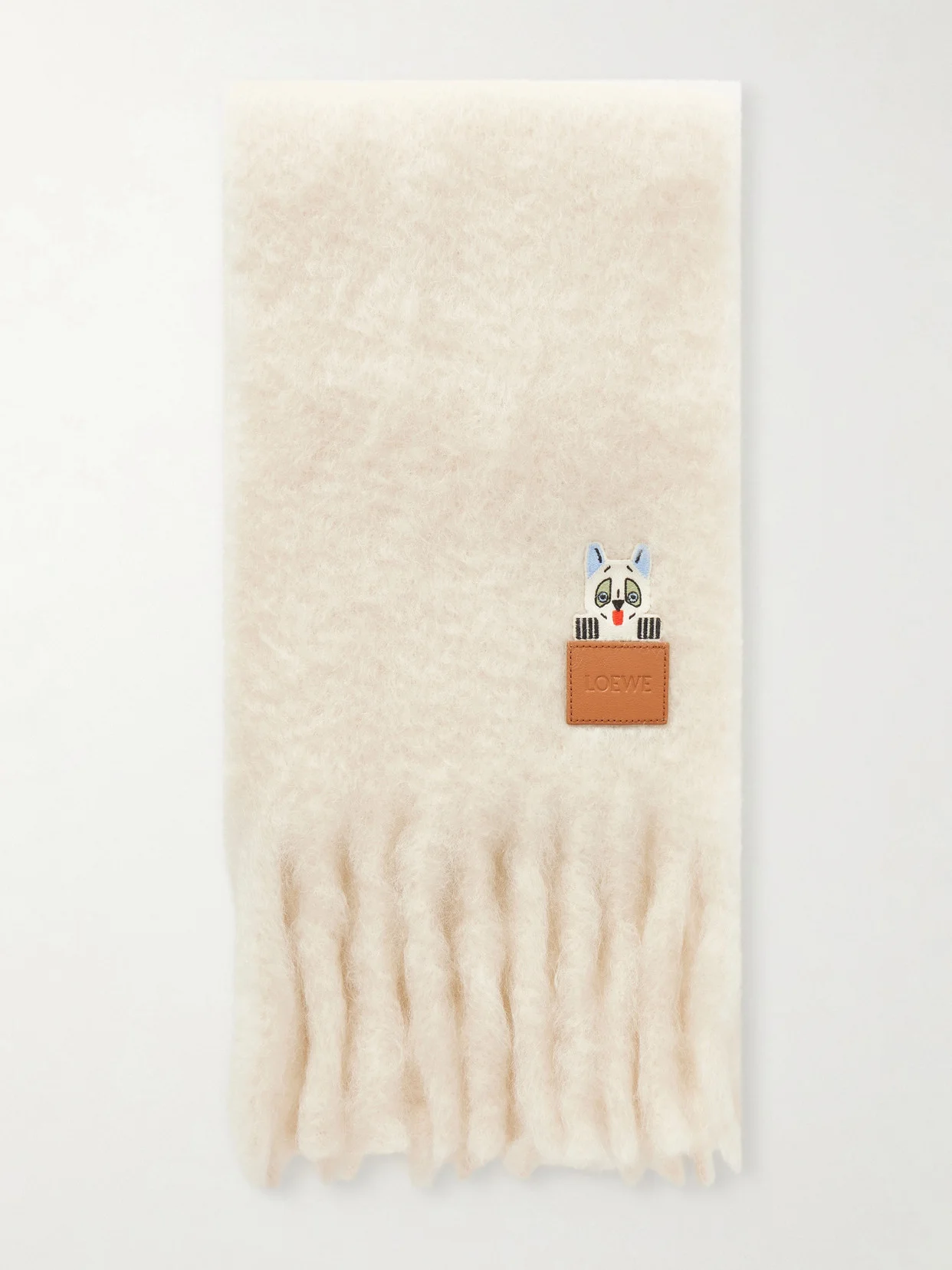 + Louis Wain Appliquéd Embroidered Fringed Mohair-blend Scarf - 1