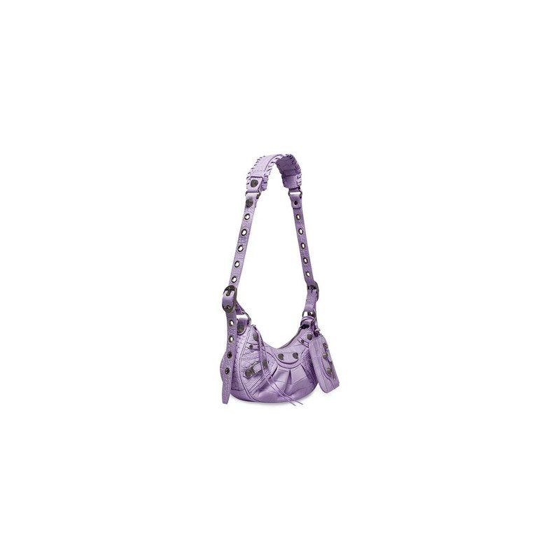 BALENCIAGA Women's Le Cagole Xs Shoulder Bag Crocodile Embossed in Purple outlook