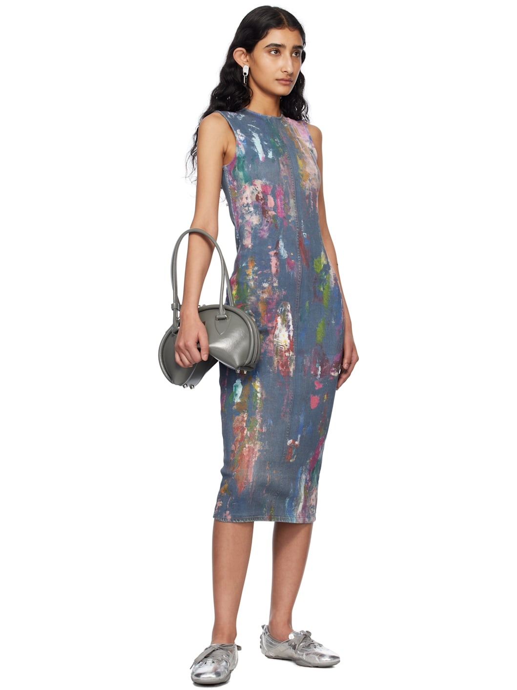 Blue Trompe L'oeil Midi Dress - 4