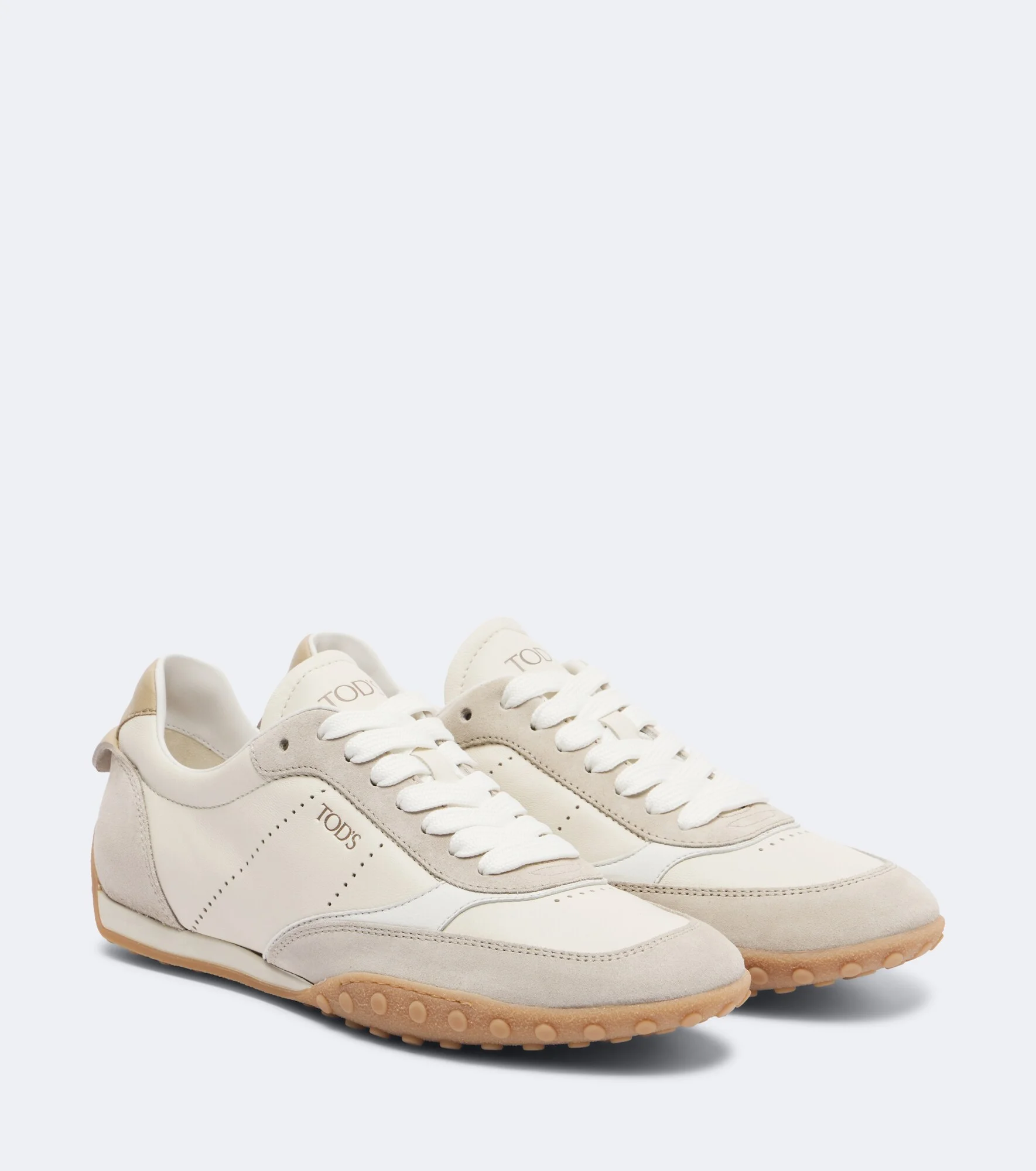 Suede-trimmed leather sneakers - 1