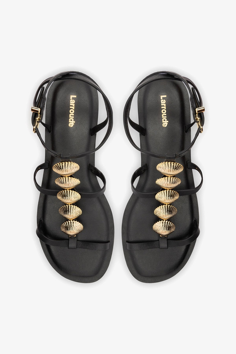 Coquile Flat Sandal Black Leather 3