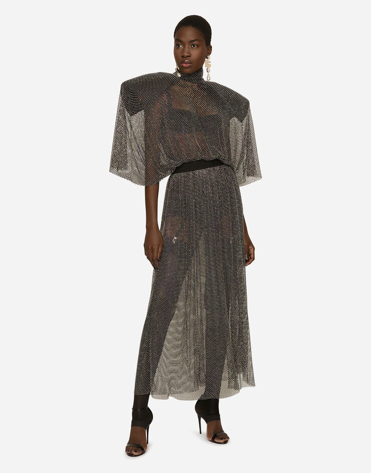 Long mesh dress with rhinestone embellishment - 1