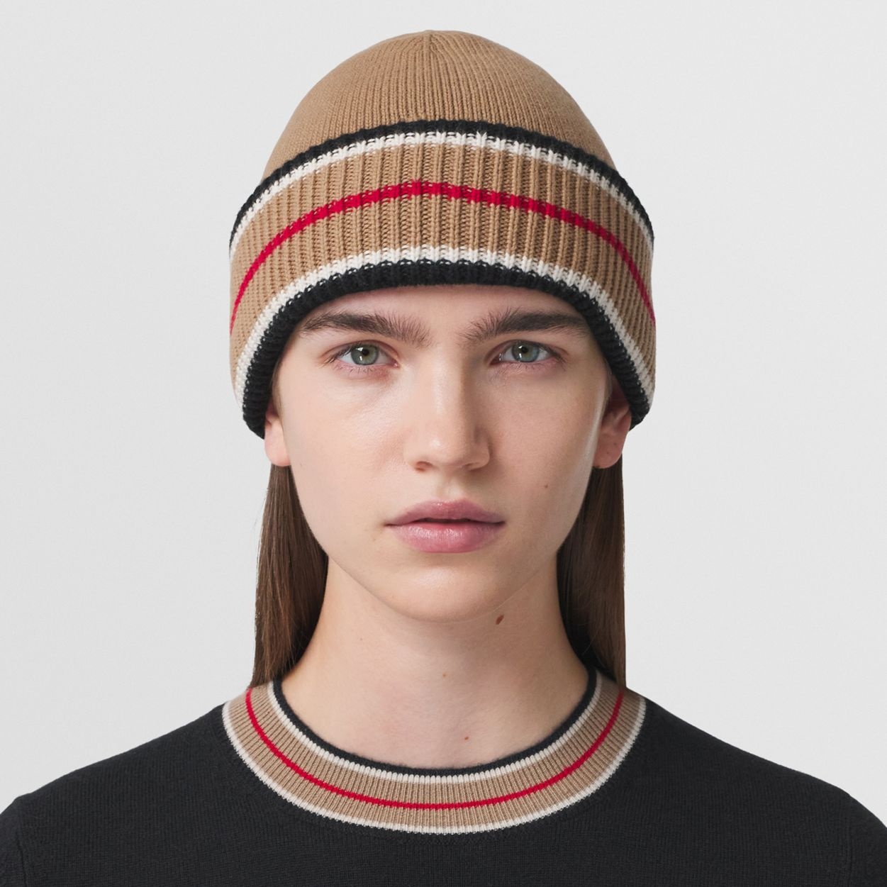 Reversible Icon Stripe Cashmere Cotton Beanie - 5