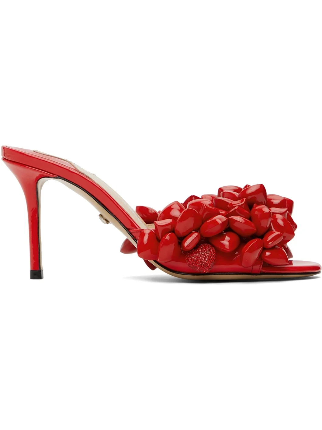 Red Puffy Heart Patent Mules - 1