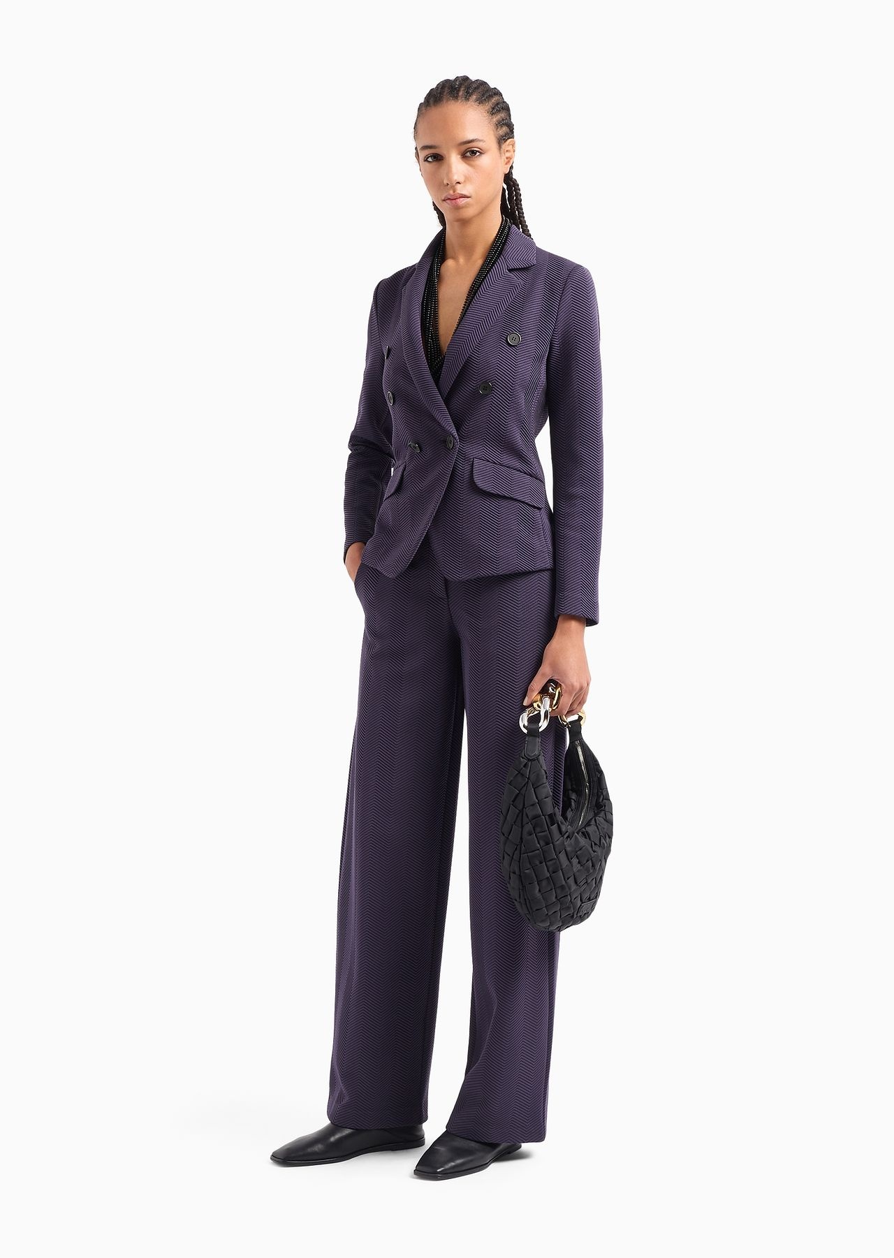 Jersey double-breasted jacket with embossed jacquard chevron motif - 4