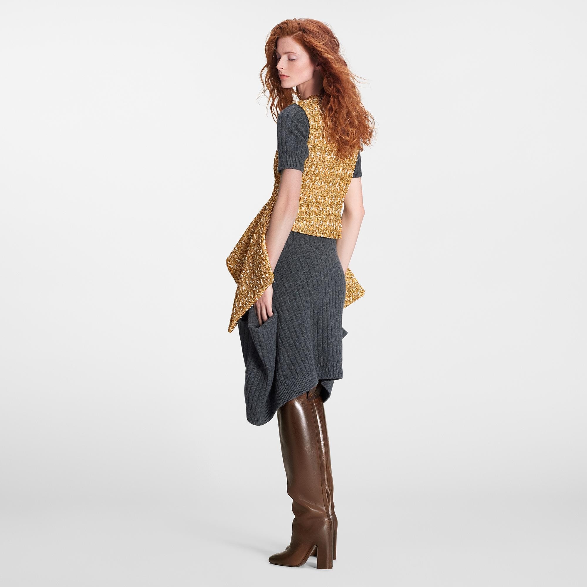 Gold Tweed Peplum Top - 3