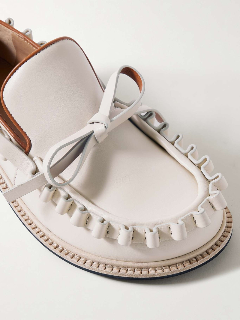 Ruffled 가죽 loafers 오프 화이트 3