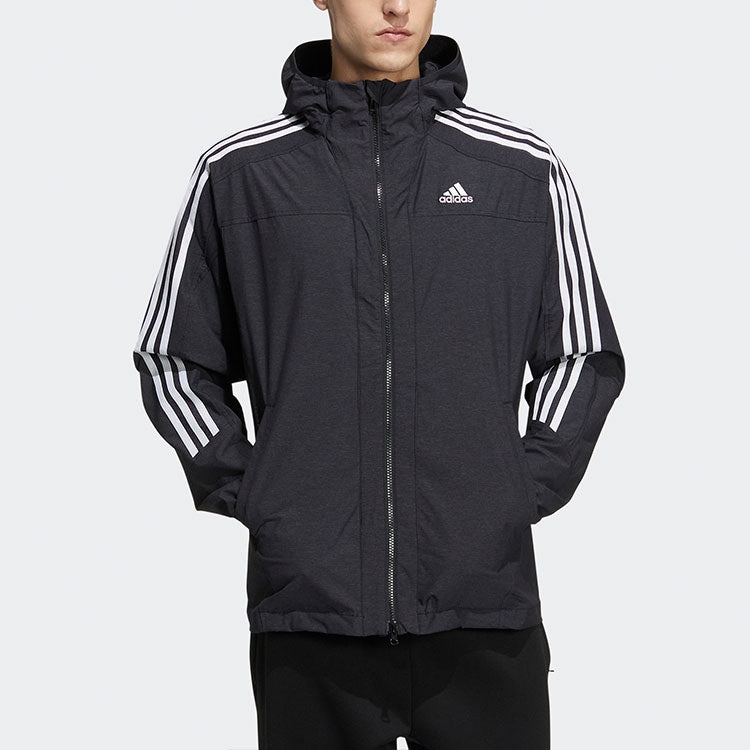 adidas M 3ST 247 CL JK Contrasting Colors Stripe Sports Hooded Jacket Black HC9962 - 2