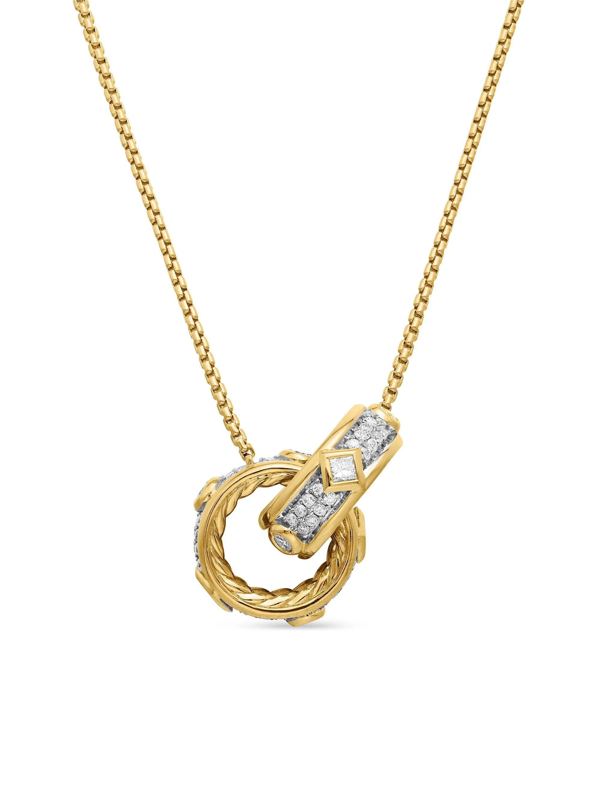 Women's Modern Renaissance Double Pendant Necklace in 18K Yellow Gold - Diamond - 1