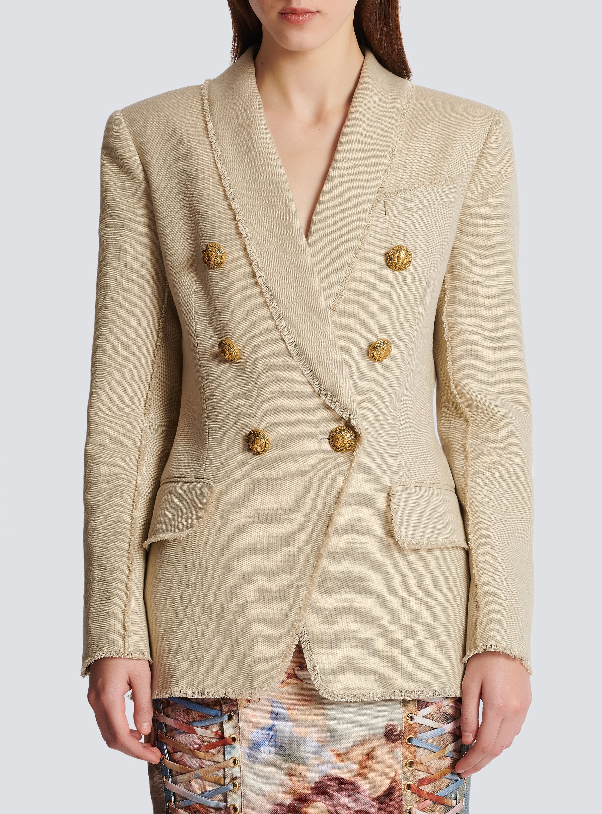 Fringed linen jacket with shawl collar - 5