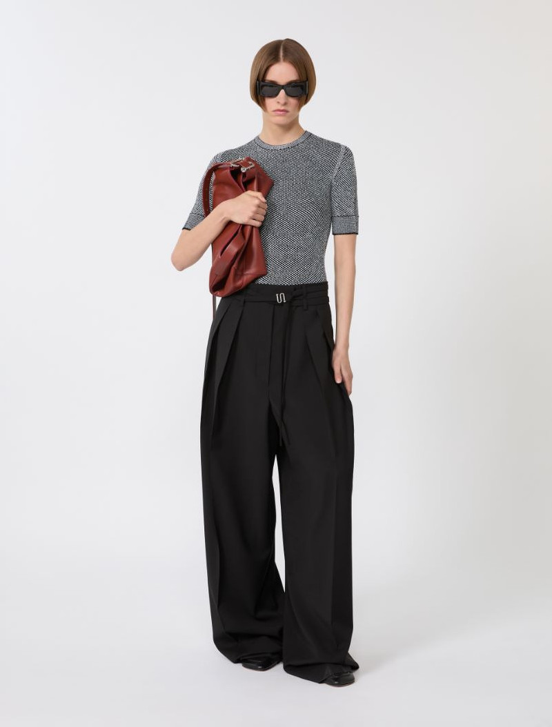 Sportmax Viscose short-sleeved mesh jumper - white black outlook