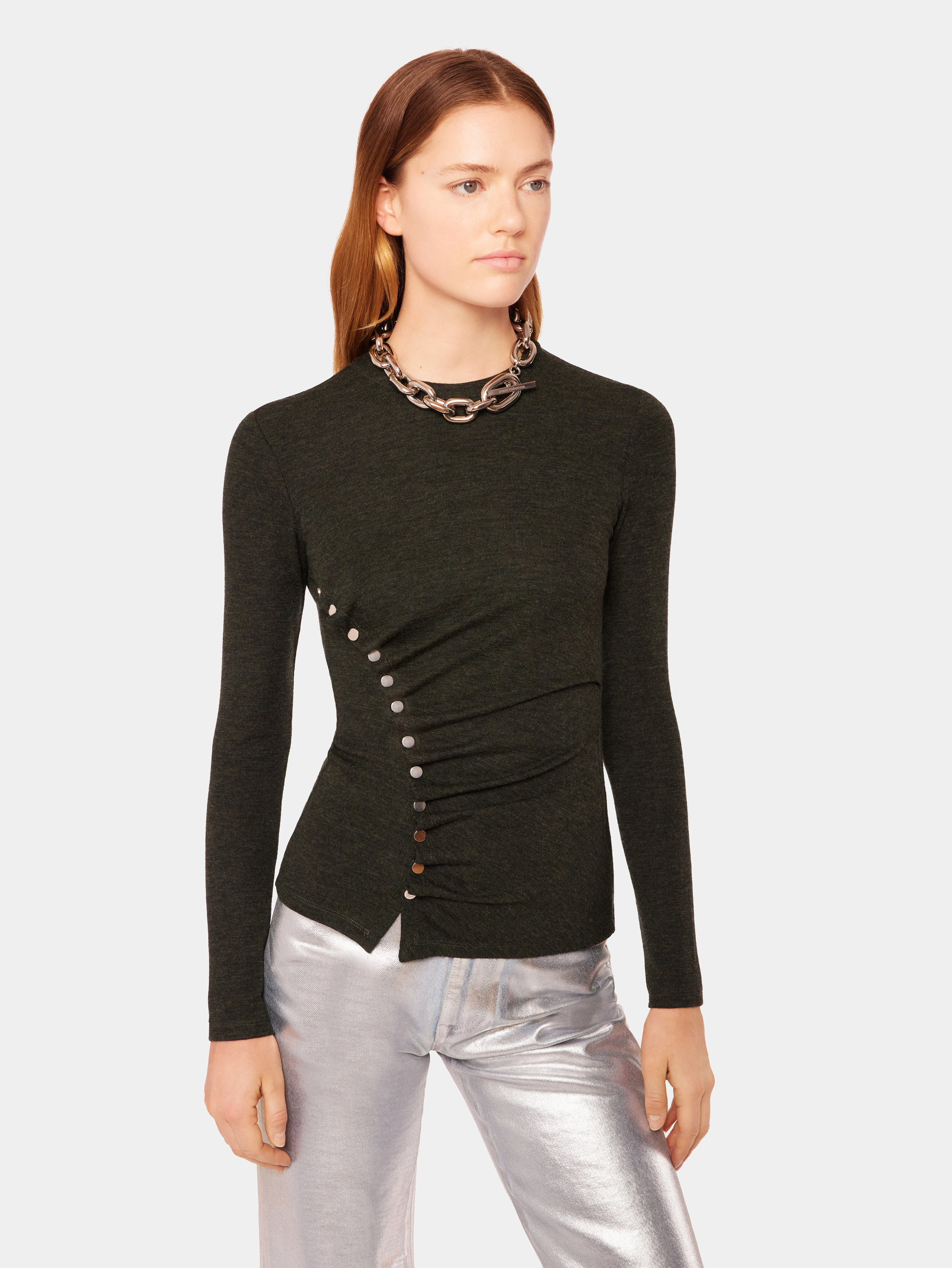 KHAKI DRAPÉ PRESSION TOP - 3