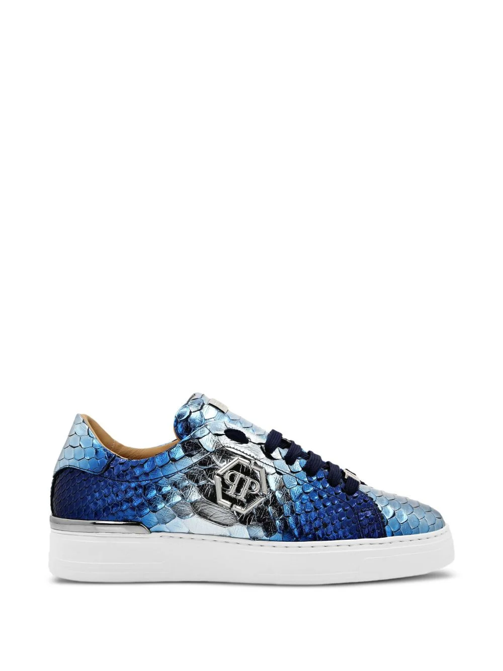 snakeskin-effect metallic sneakers - 1
