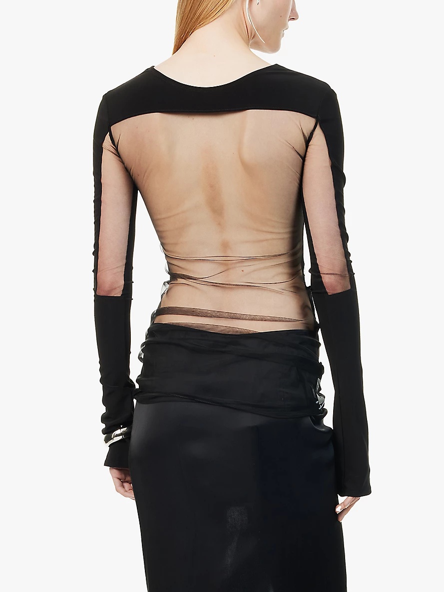Square-neck long-sleeve sheer mesh top - 4