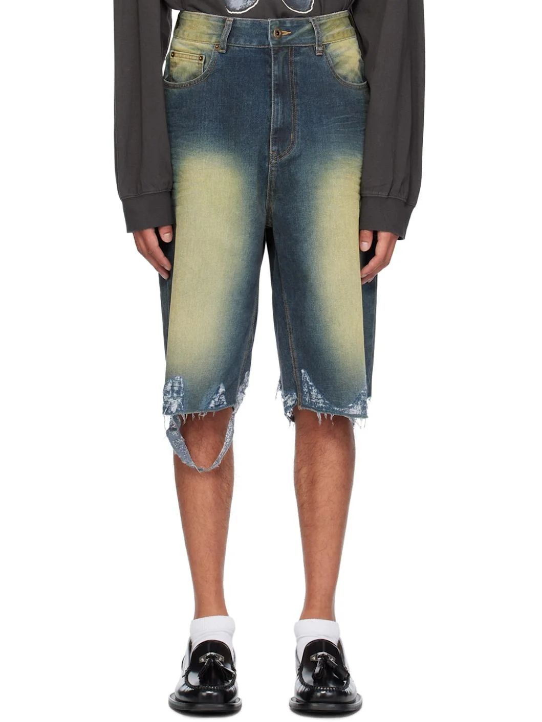 Blue Washed Raw Edge Shorts - 1