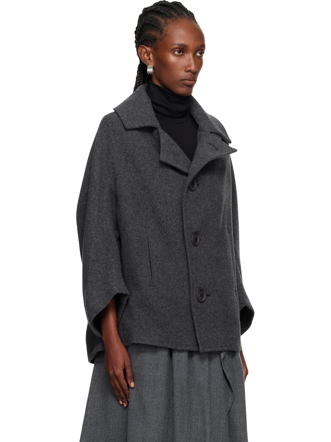 Gray U-Irregular Short Sleeve Coat - 2