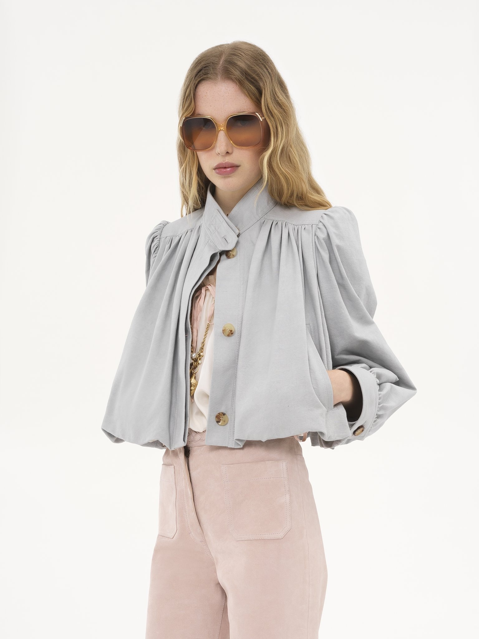 GATHERED BOULE JACKET IN COTTON CANVAS - 4