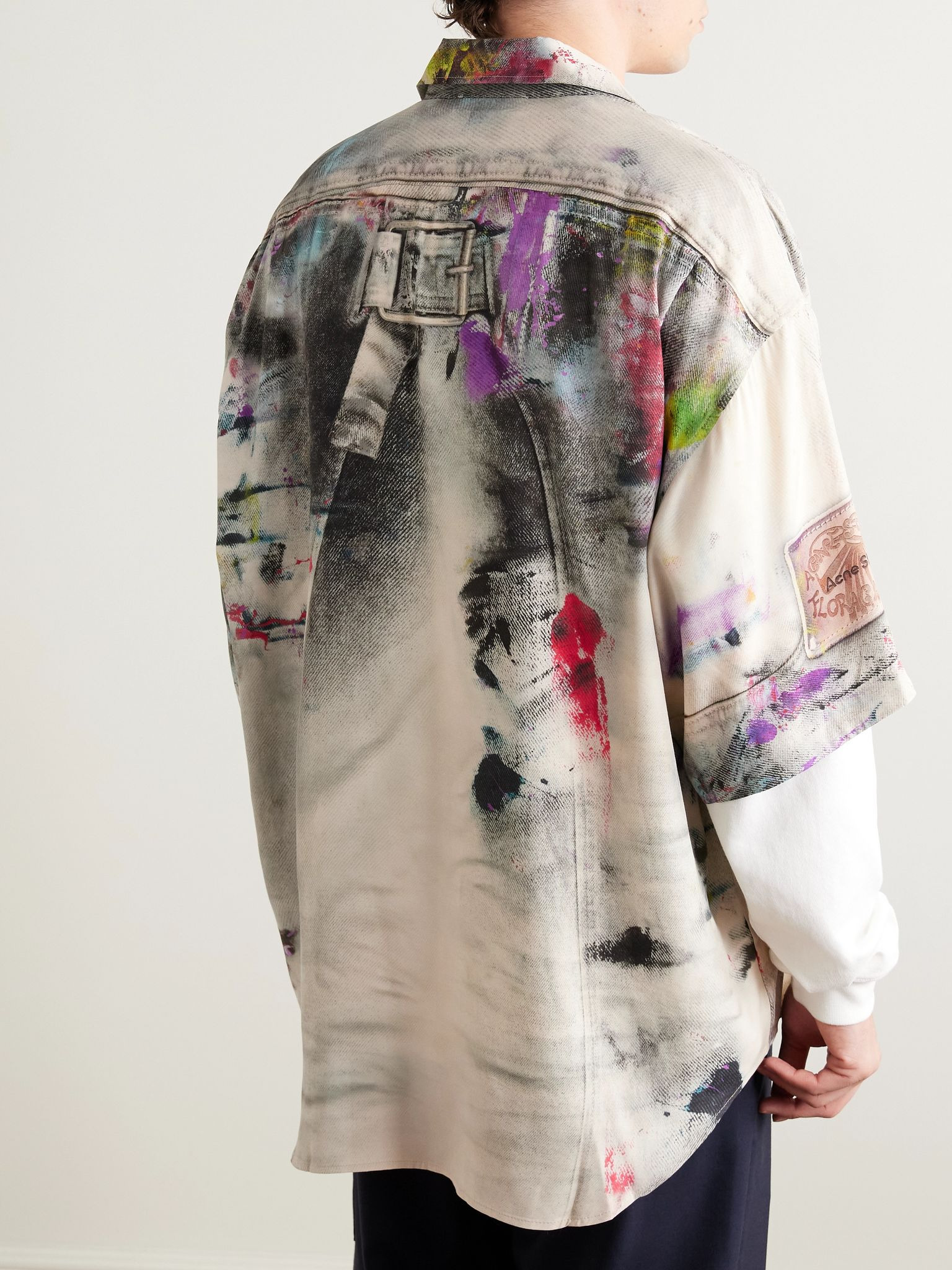 Oversized Trompe-L'œil Printed Crepe De Chine Shirt Purple - 3