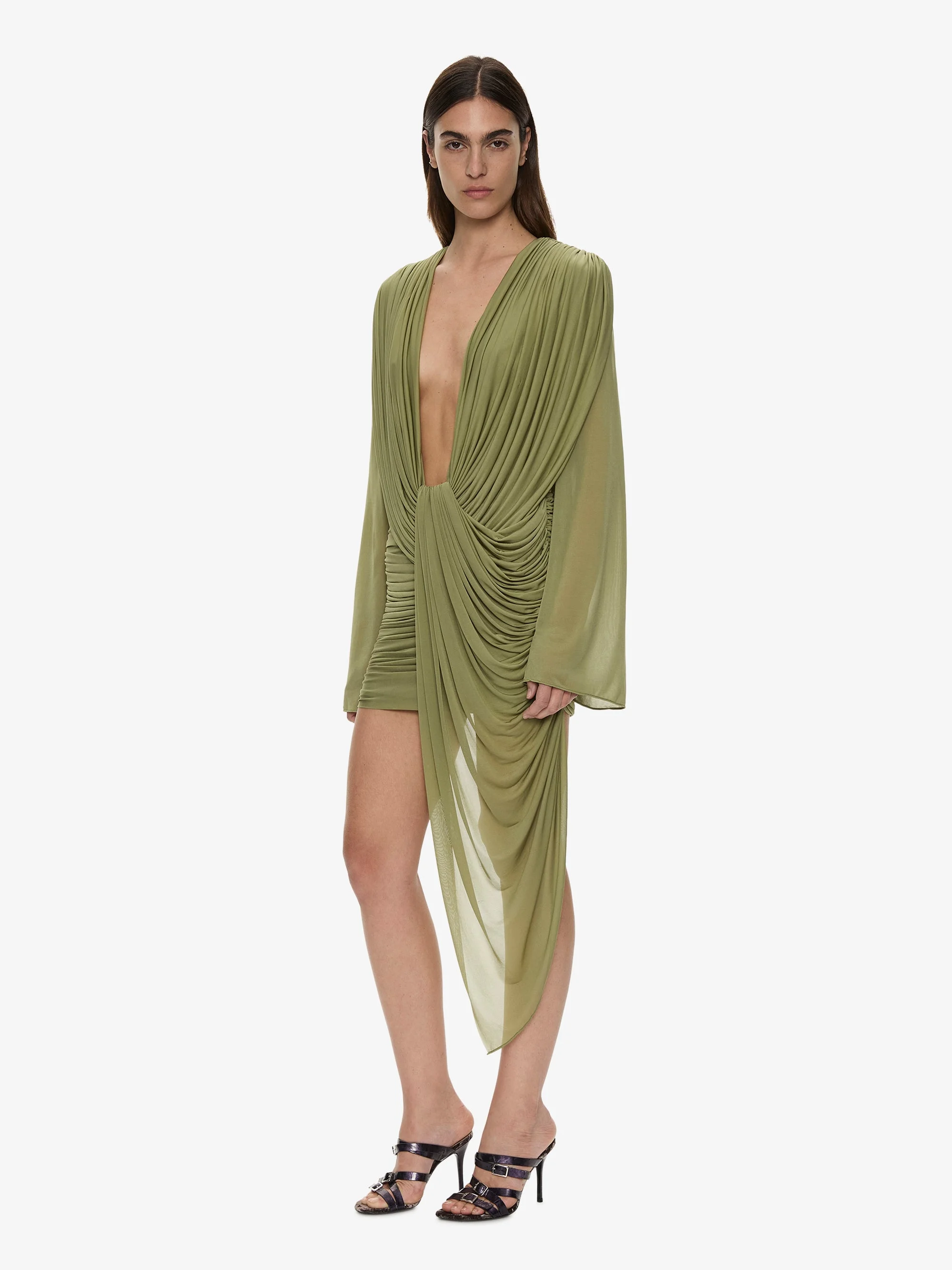 Ripple Drape Long Sleeve Mini Dress - 1