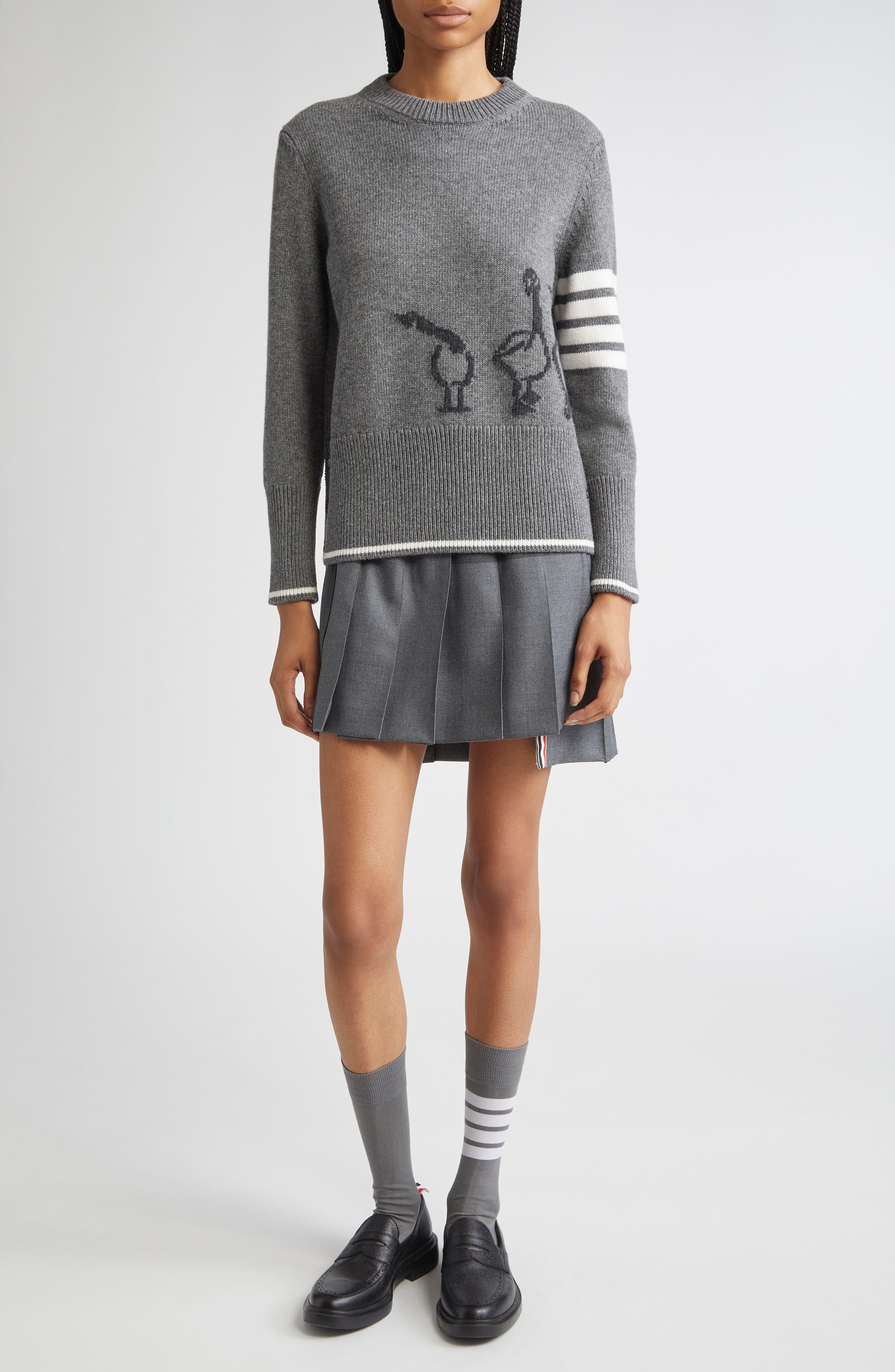 Thom Browne Geese Intarsia Boxy Virgin Wool Crewneck Sweater in Medium Grey at Nordstrom - 2