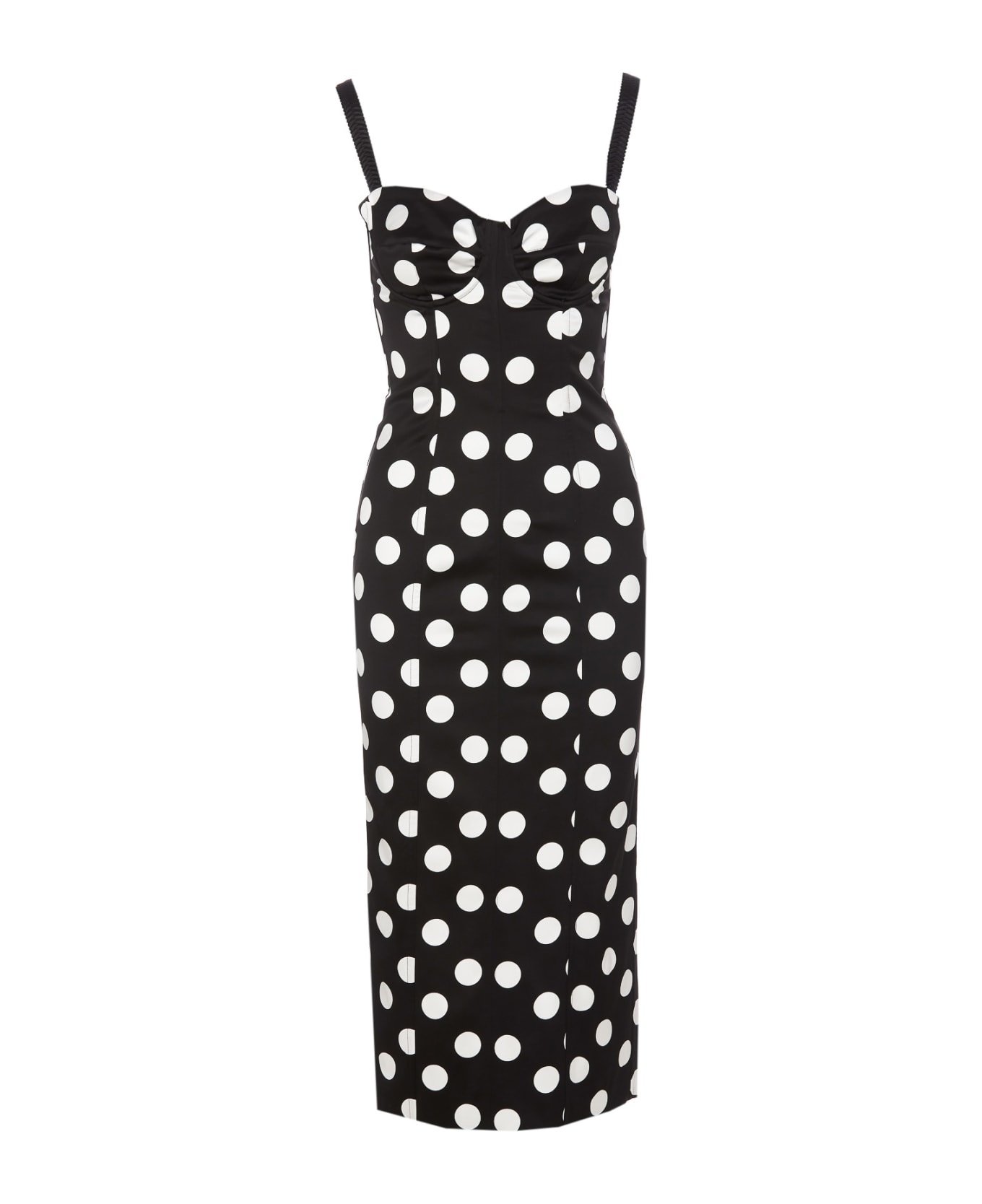 Polka Dot Print Bustier Midi Dress - 1