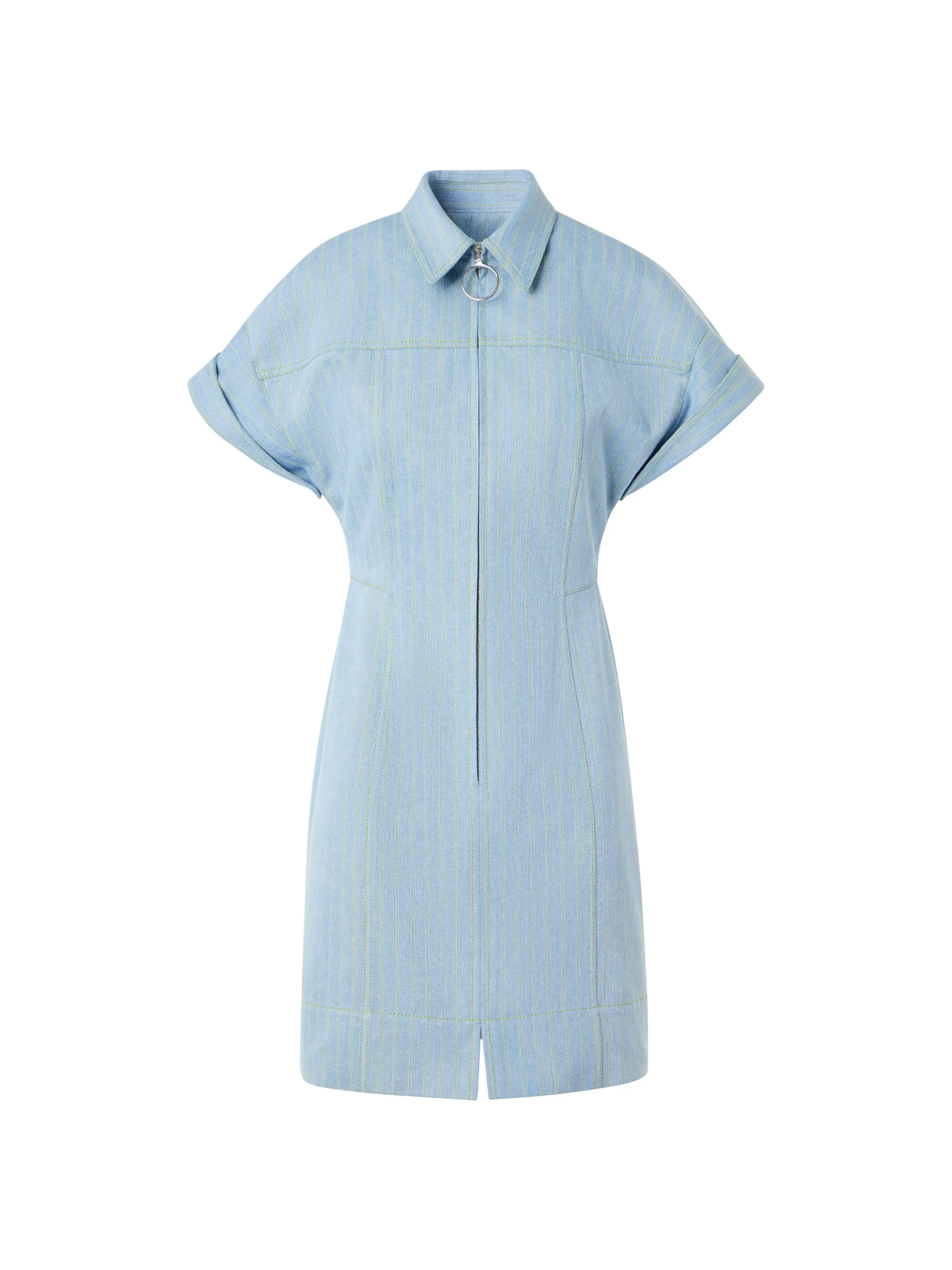 Women's Pinstripe Denim Mini-Shirtdress - Sky Blue Denim Lemon Zing - 1