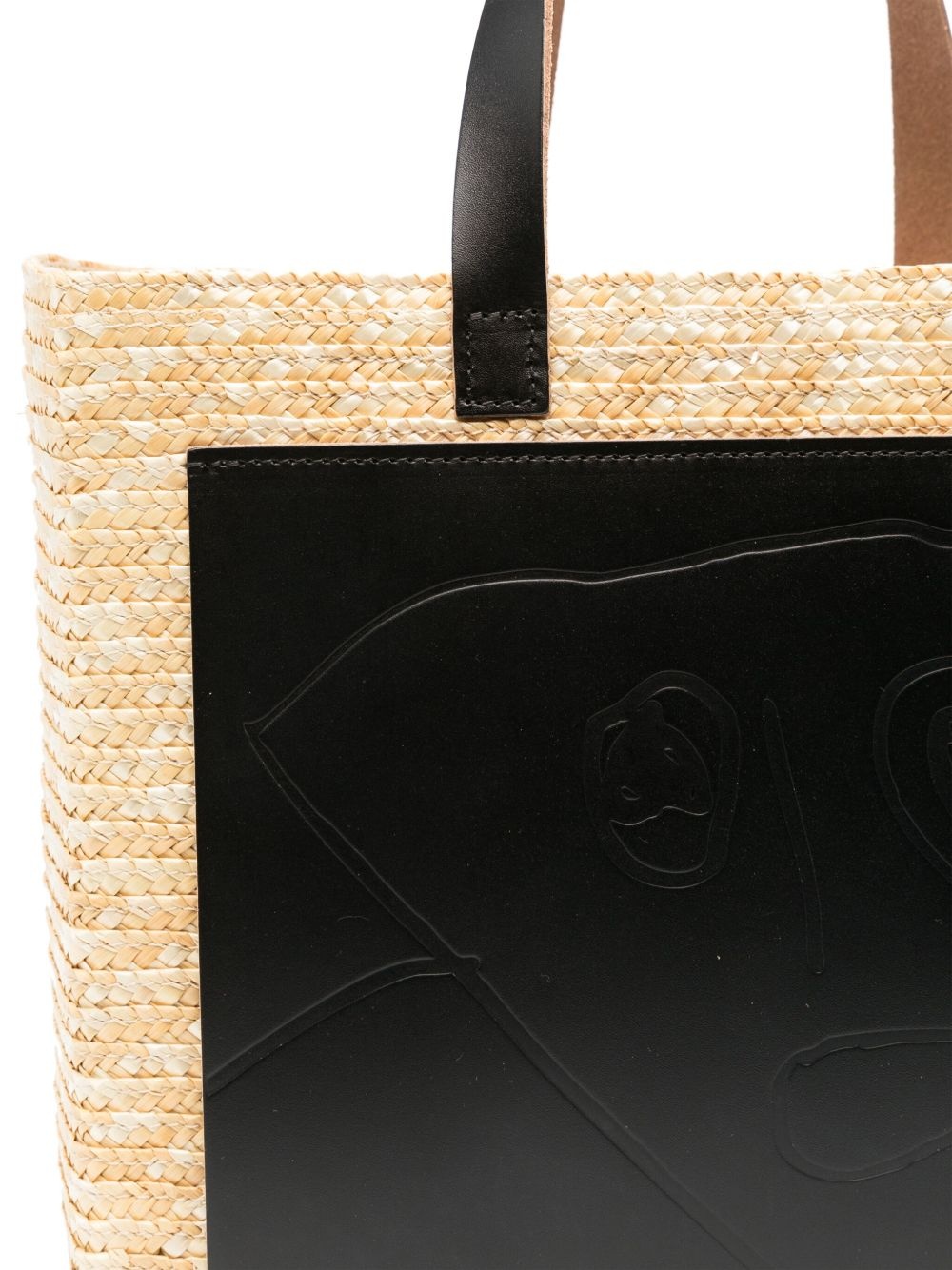 leather-panelled straw tote bag - 4