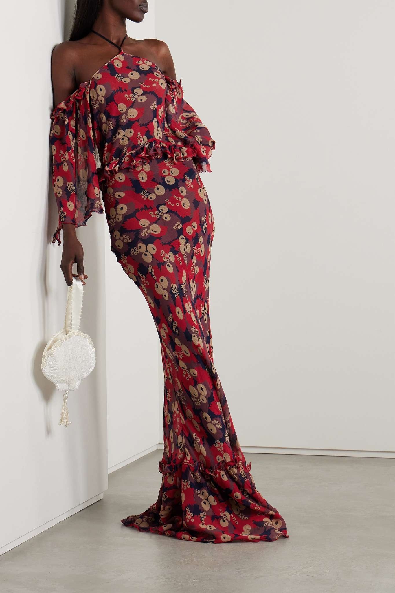 Jamberry Landis cold-shoulder ruffled printed crepon maxi dress - 2