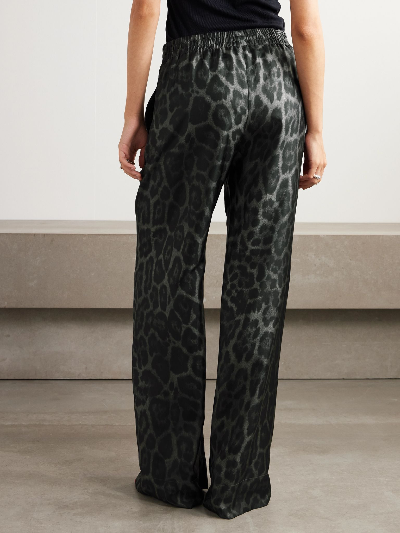 Leopard-print organic silk-satin wide-leg pants Dark gray - 4