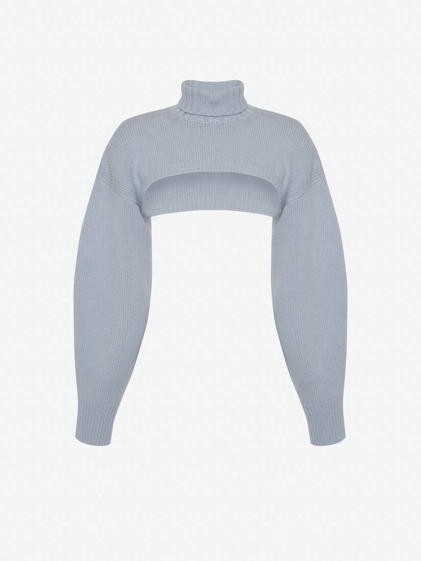 Women's Cashmere Roll Neck Sleeve Cover in Spring Blue - 1