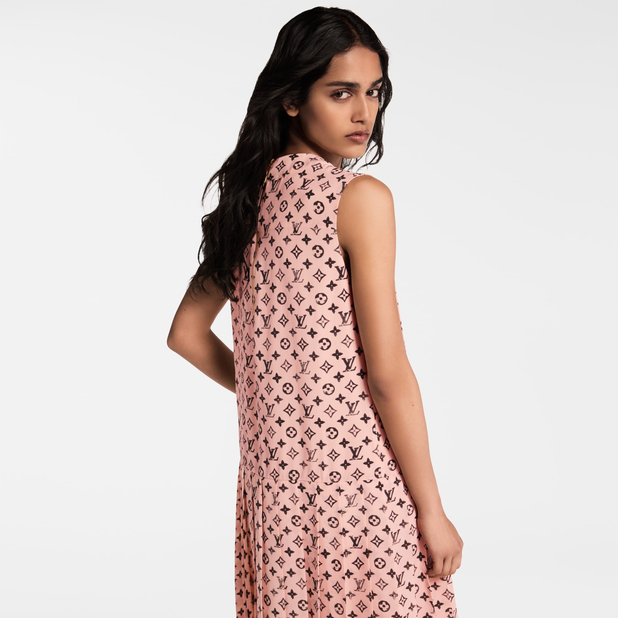 Washed Monogram Pleat Dress - 7