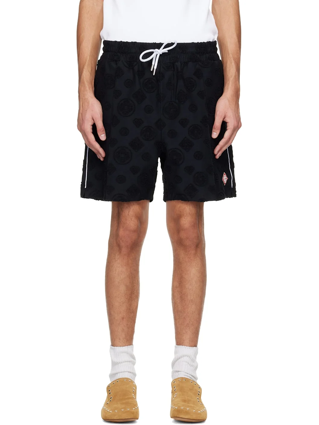 Black Towelling Monogram Shorts - 1