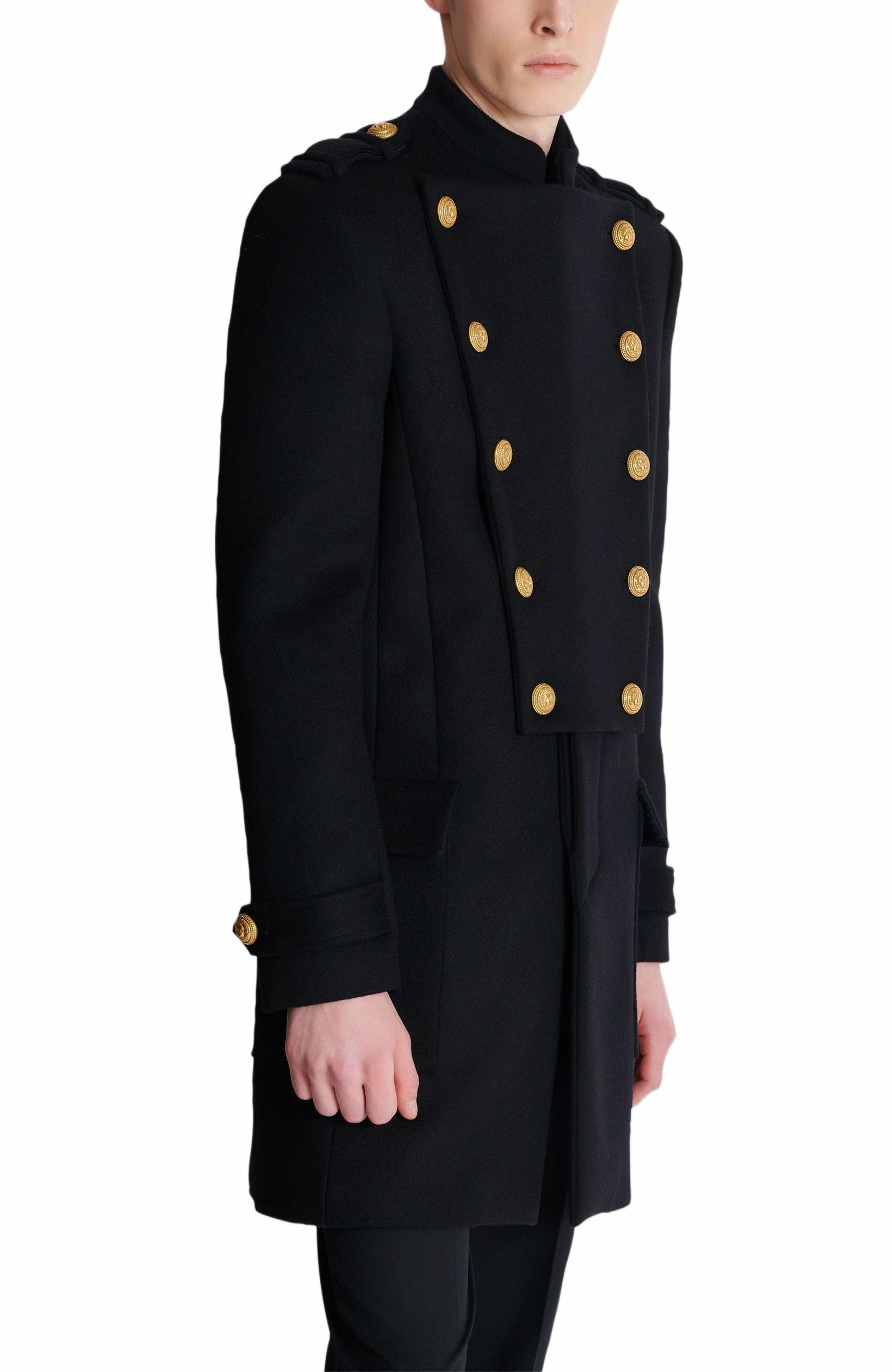Balmain Wool and cashmere coat with detachable bib front in Black at Nordstrom - 4