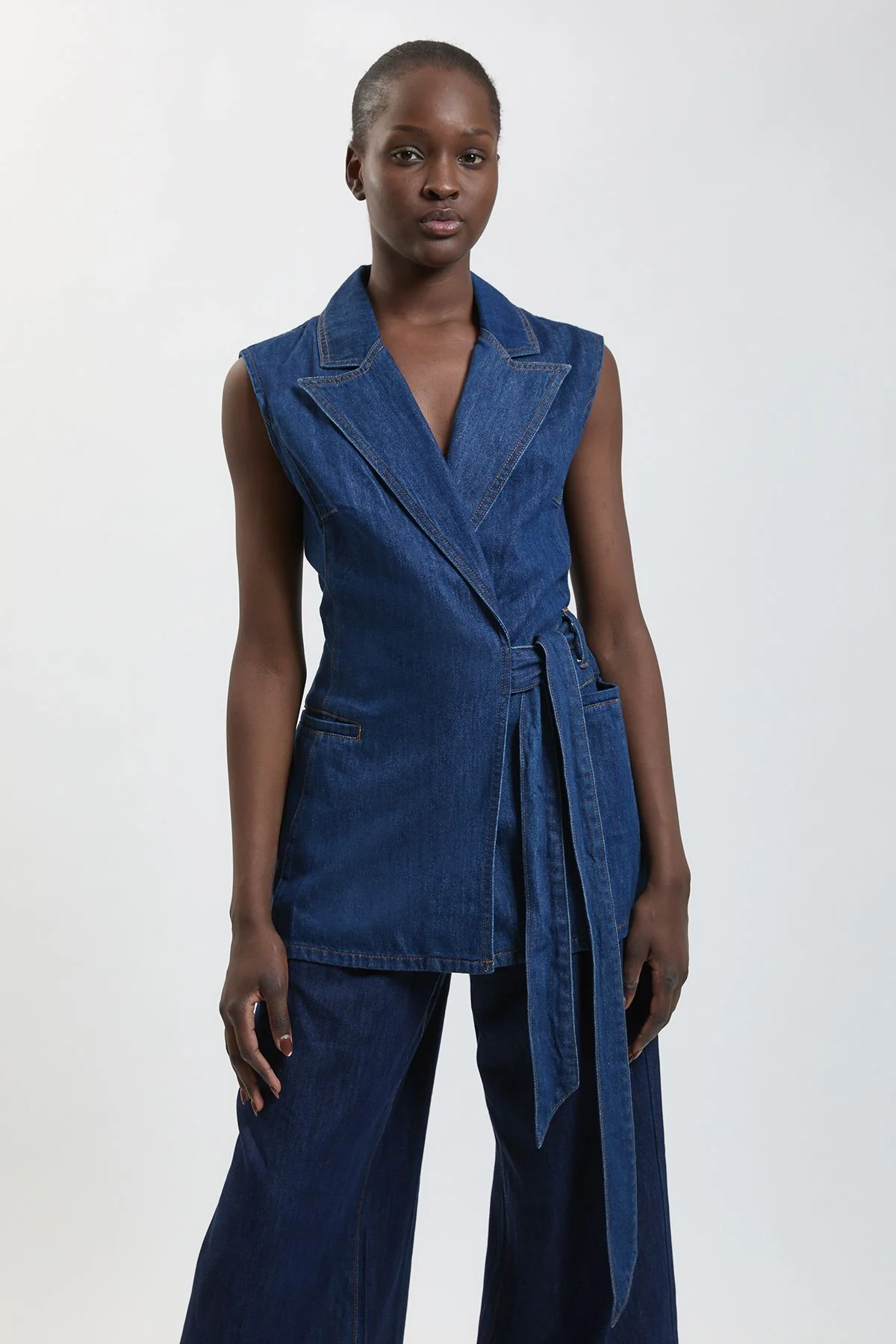 Denim Tie Pleated Waistcoat - 1