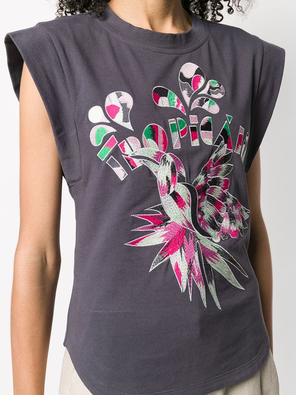 embroidered sleeveless T-shirt - 5